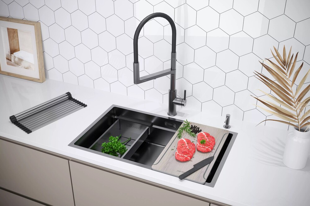 Детальное фото товара: Paulmark NEXT-MULTI SINK 74 UNI, мойка, нержавеющая сталь, вороненая сталь