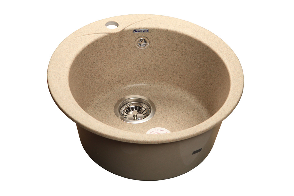 GranFest RONDO GF-R-480, мойка, мрамор, песочный Детальное фото товара: GranFest RONDO GF-R-480, мойка, мрамор, песочный