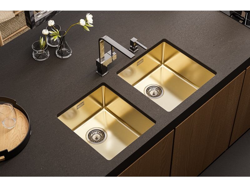 Детальное фото товара: ALVEUS KOMBINO 20 MONARCH GOLD SAT-90, мойка, нерж. сталь, золото (в компл. с выпуском без сиф.)