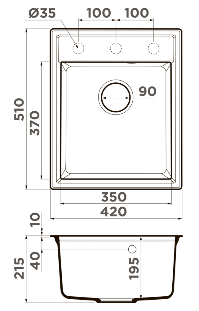 Детальное фото товара: Omoikiri Daisen 42-ES, мойка, гранит, эспрессо