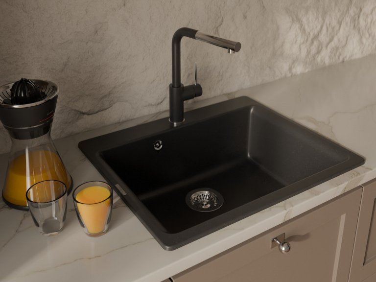 Детальное фото товара: Rivelato ALBANO 1573503 nero/cromo, смеситель, гранит, черный/хром