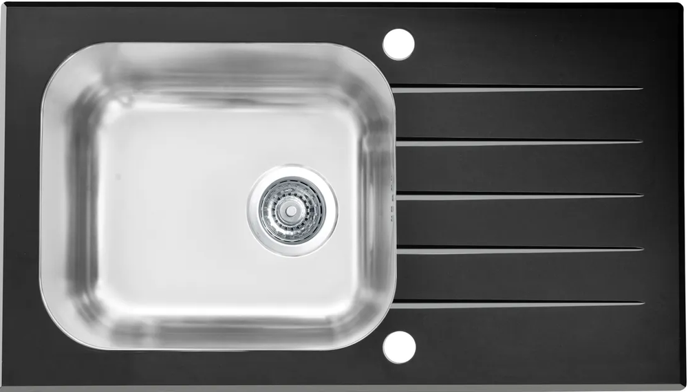 Фото товара: ALVEUS VITRO 20 RAL9005-90, мойка, нерж. сталь/стекло, черный (с сифоном клапан-автомат 1058656)