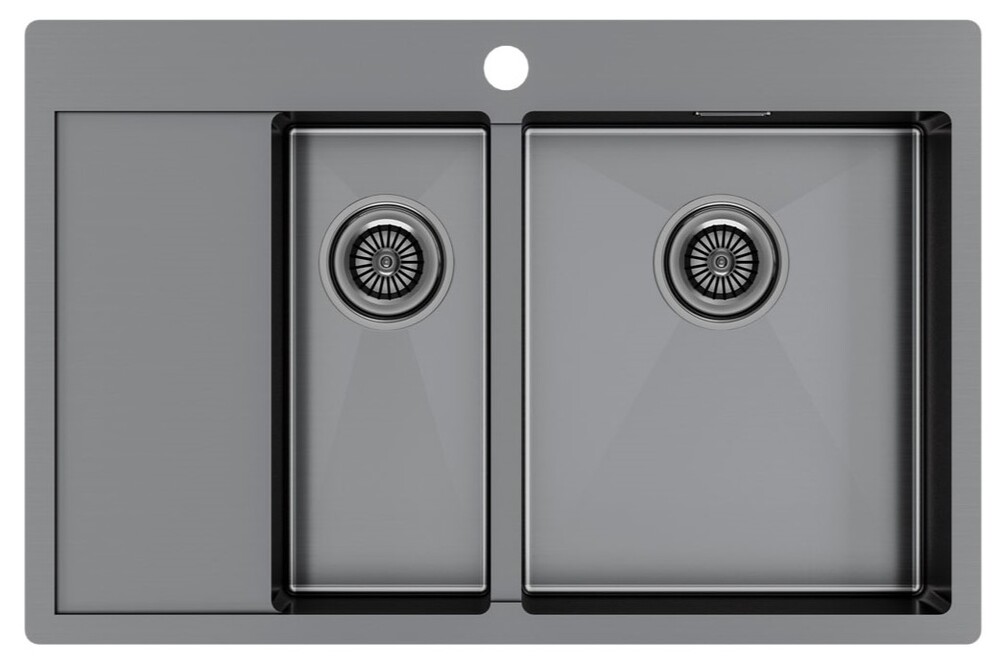 Детальное фото товара: Paulmark KRONER 78/2SF, мойка, нержавеющая сталь, вороненая сталь, правая