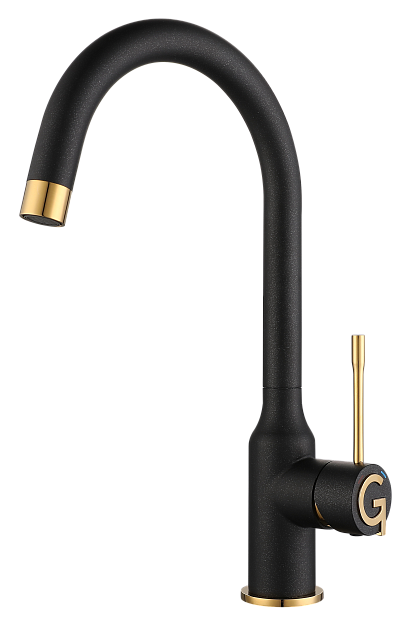 Фото товара: Rivelato GARDA 1923502 antracite/oro, смеситель, гранит, антрацит/золото