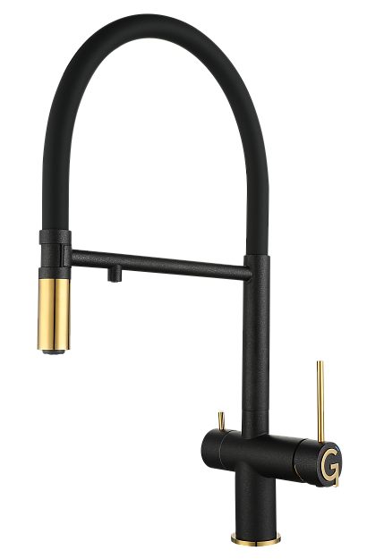 Фото товара: Rivelato ADRIA 1523517 antracite/oro, смеситель, гранит, антрацит/золото