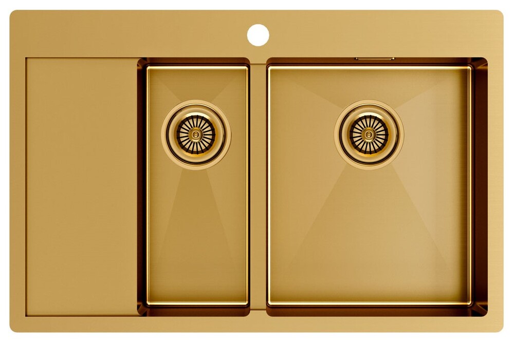 Детальное фото товара: Paulmark KRONER 78/2SF, мойка, нержавеющая сталь, брашированное золото, правая