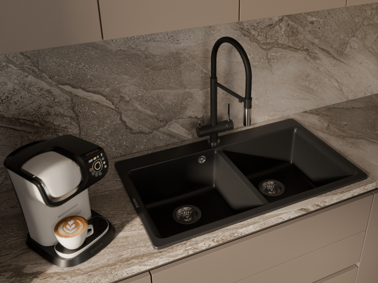 Детальное фото товара: Rivelato ADRIA 1523517 nero/cromo, смеситель, гранит, черный/хром