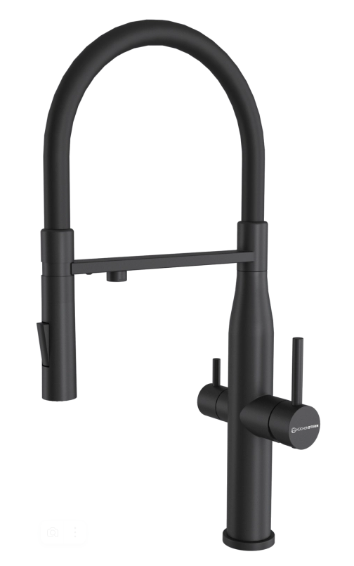 Фото товара: KUCHENSTERN ELIT-FE, смеситель, нержавеющая сталь, черный