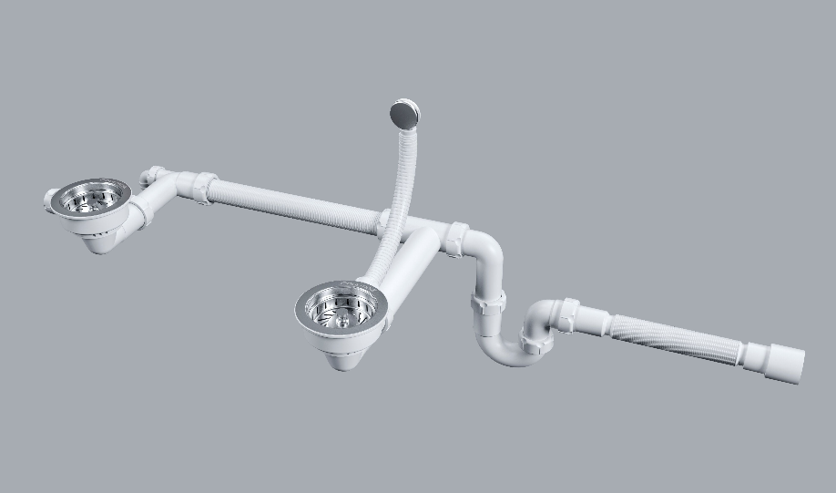 Фото товара: Paulmark PM1023-CR, сифон телескопический двойной с круглым переливом, хром