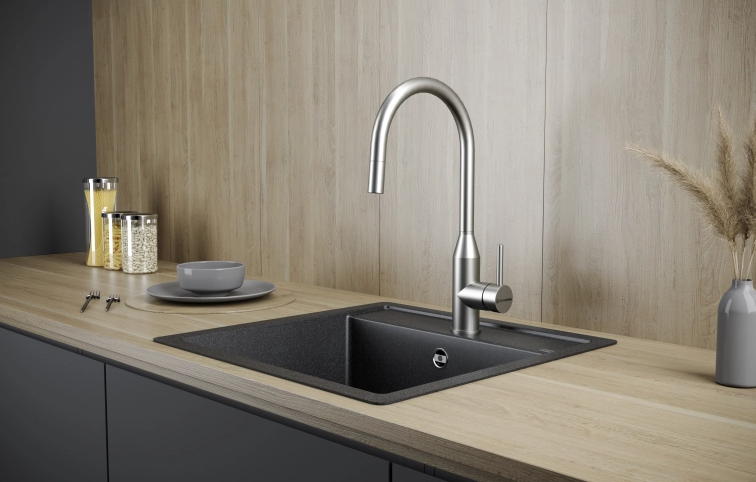 Детальное фото товара: KUCHENSTERN TIDA-S, смеситель, нержавеющая сталь