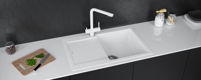 Детальное фото товара: KUCHENSTERN PLAT 50, мойка, гранит, белый