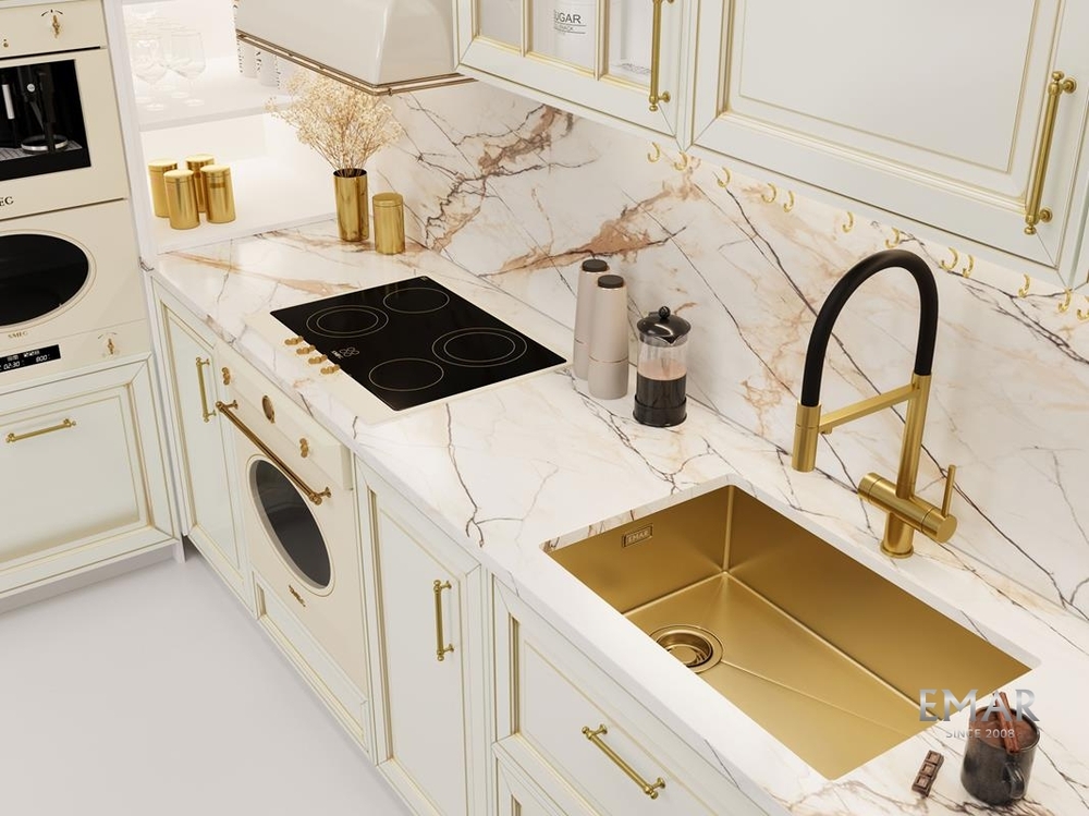 Детальное фото товара: Emar EMB-660(UN) PVD Golden, мойка, нержавеющая сталь, золото