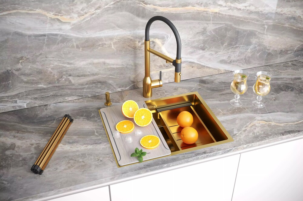 Детальное фото товара: Paulmark NEXT-MULTI SINK 58 UNI, мойка, нержавеющая сталь, брашированное золото