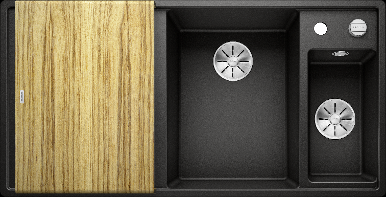 Детальное фото товара: Blanco Axia III 6S, мойка,чаша справа, гранит, черный, разделочный столик ясень