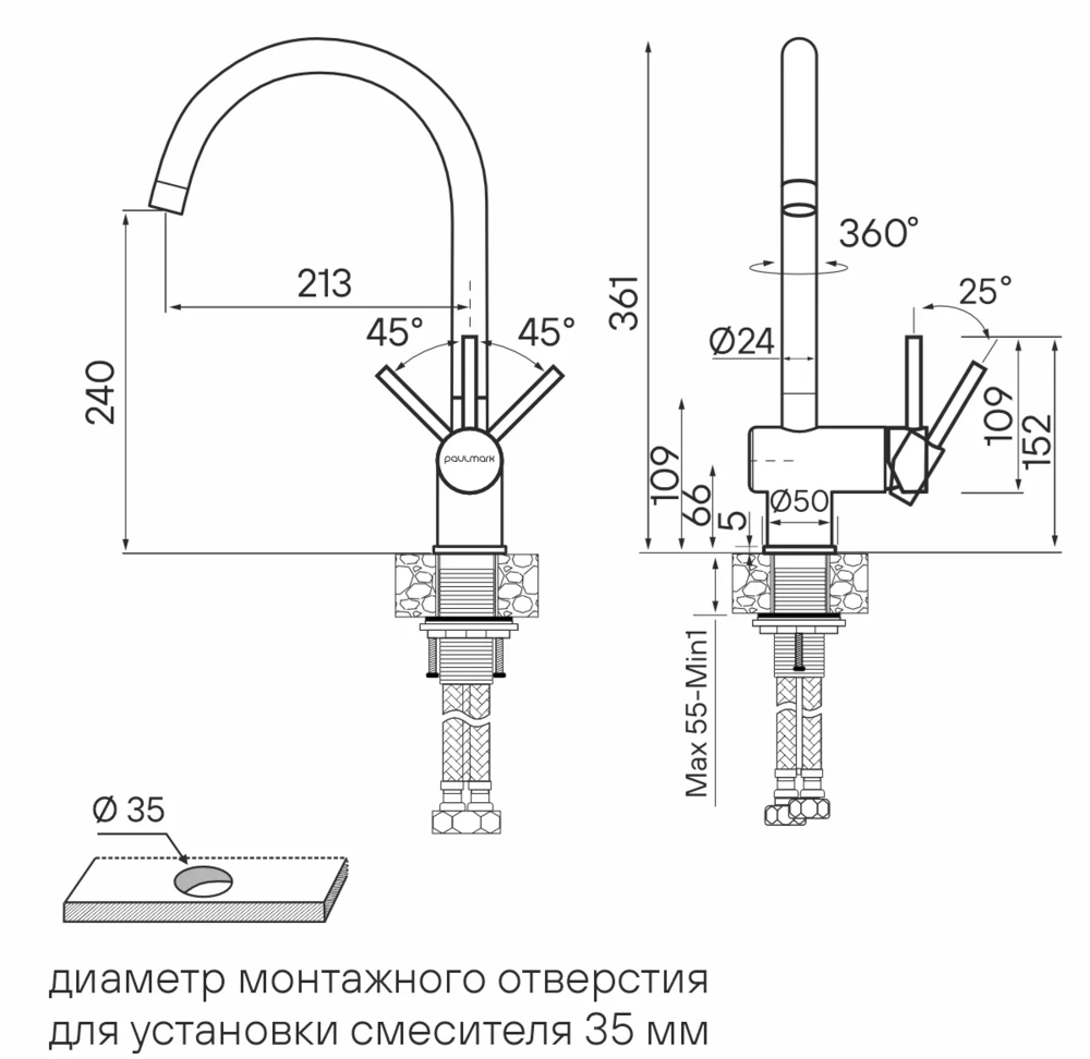 Детальное фото товара: Paulmark BEND, смеситель, брашированная сталь