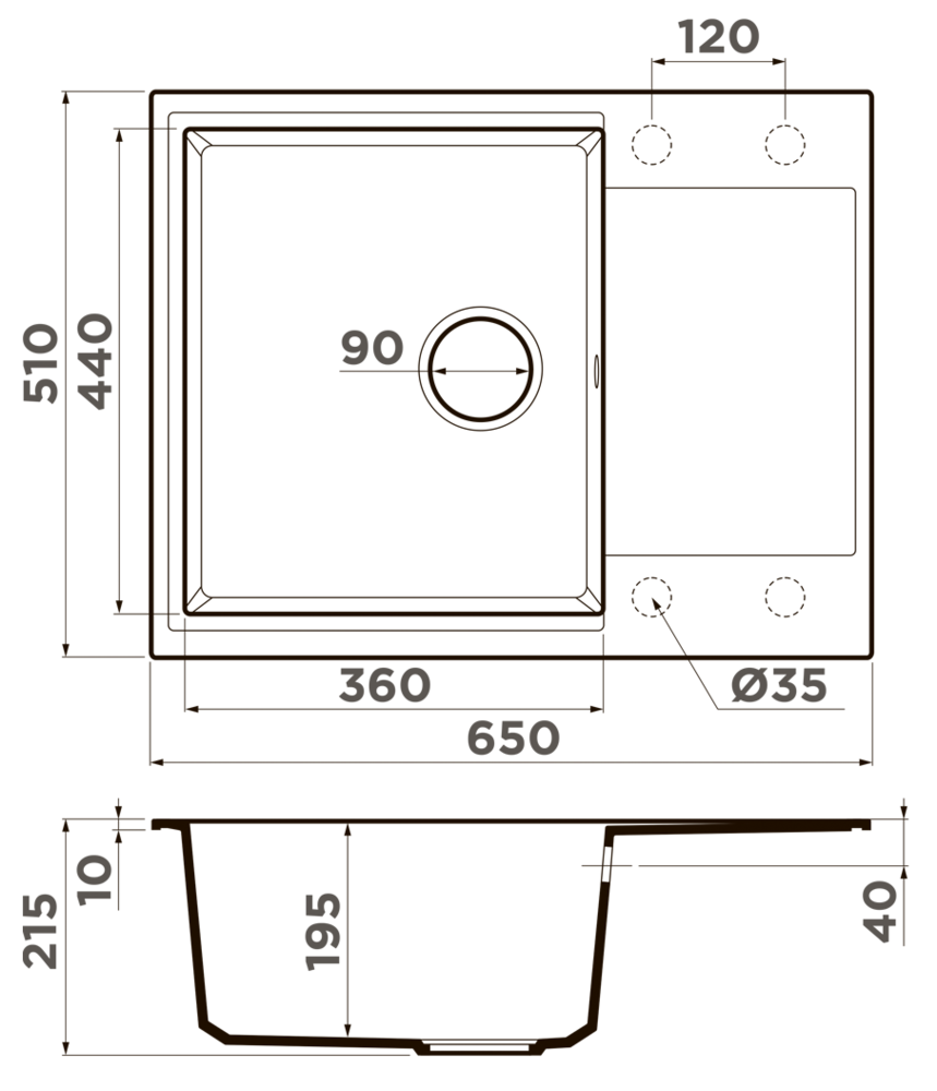 Детальное фото товара: Omoikiri Daisen 65-WH, мойка, гранит, белый