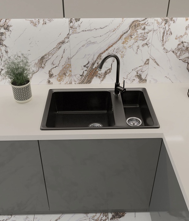 Детальное фото товара: GranFest LEVEL GF-LV-760K, мойка, мрамор, черный