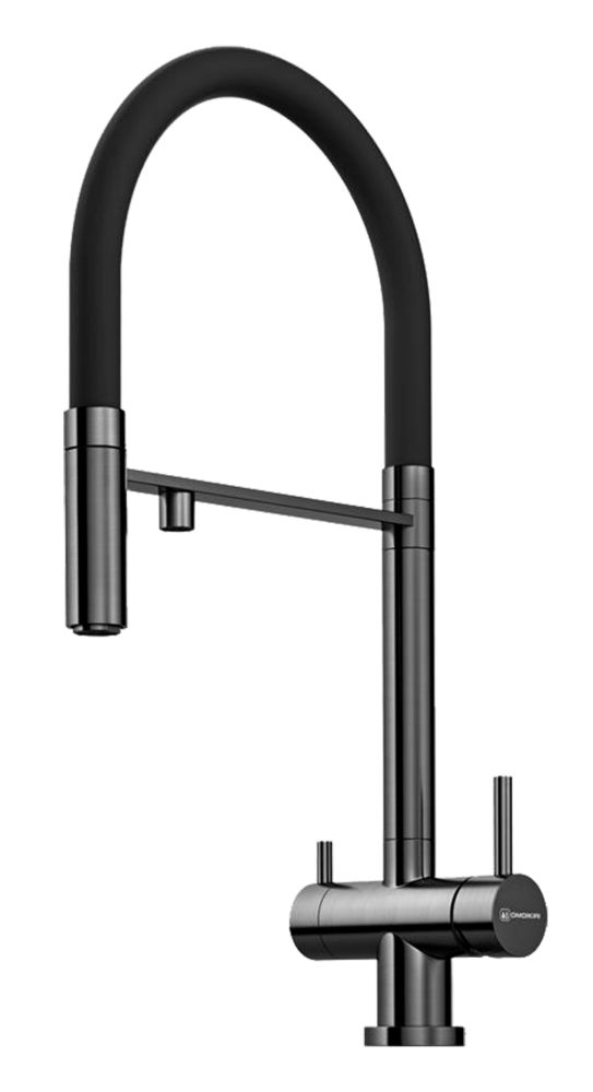 Omoikiri Kanto-GM-BL, смеситель, вороненая сталь/черный гибкий шланг Фото товара: Omoikiri Kanto-GM-BL, смеситель, вороненая сталь/черный гибкий шланг