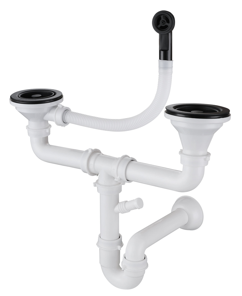 Фото товара: GranFest Сифон двойной 3 1/2" с круглым переливом, черный