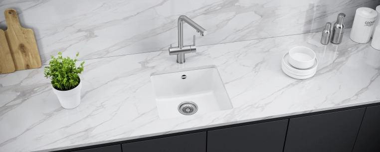 Детальное фото товара: KUCHENSTERN SUBKERAM 45, мойка, керамика, кристальный белый