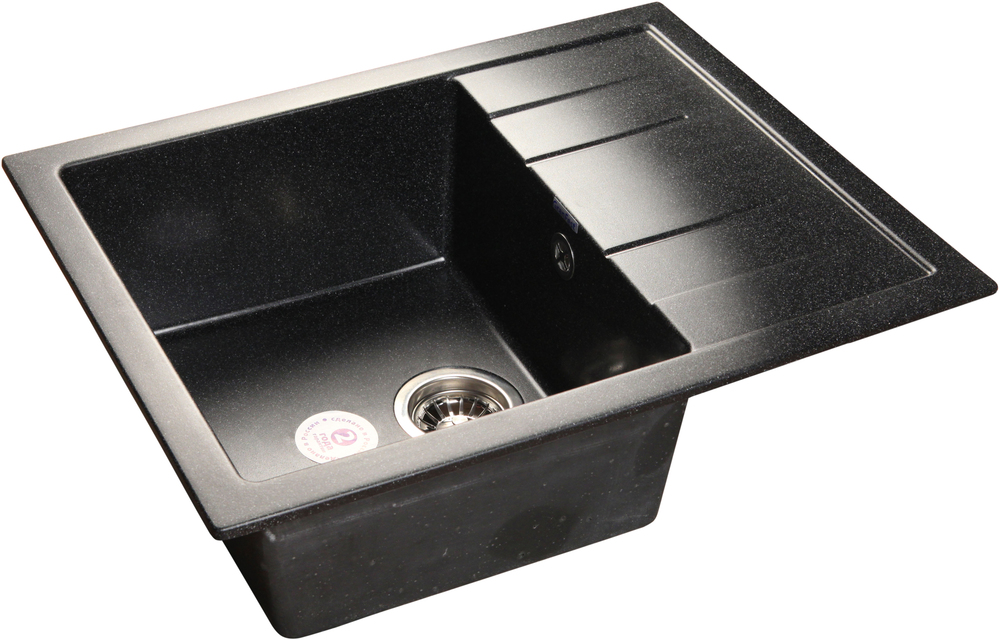 GranFest QUADRO GF-Q-650 L, мойка, мрамор, черный Фото товара: GranFest QUADRO GF-Q-650 L, мойка, мрамор, черный