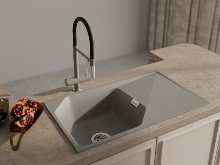 Детальное фото товара: Rivelato ADRIA 1523517 grigio/cromo, смеситель, гранит, серый/хром