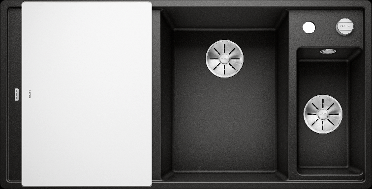 Фото товара: Blanco Axia III 6S, мойка,чаша справа, гранит, черный, доска стекло